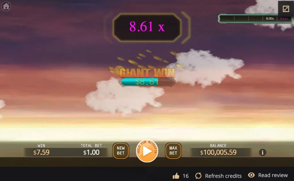 A Giant Win label and a large 8.61x multiplier on the game screen